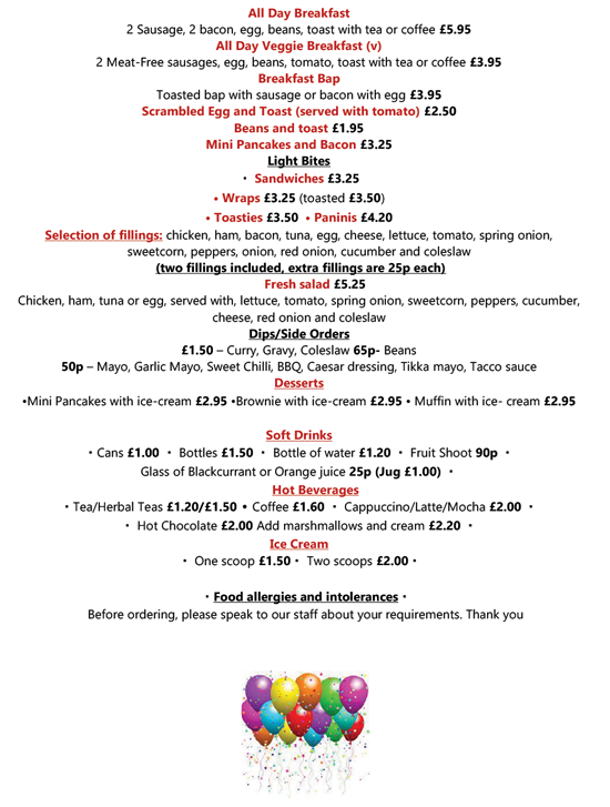 The Rambling House Diner Menu, Johnny Rocko's, Irvinestown